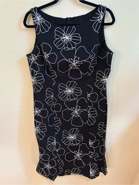 ALGO Black Dress with White Floral Outline